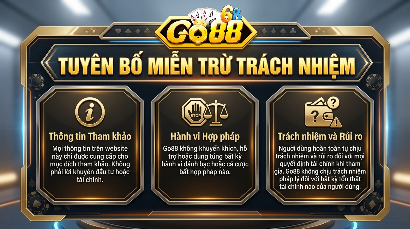 Miễn Trừ Trách Nhiệm Go88 - Chính sách bảo vệ pháp lý an toàn Khách hàng phải tự chịu trách nhiệm với những quyết định đặt cược của cá nhân